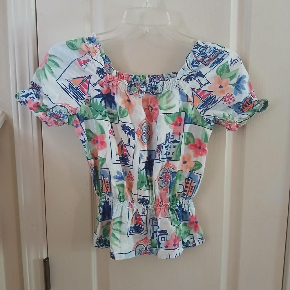 Gymboree Linen Blend Vacation Ruffle Top Italian Riviera Square Neck 12 Coastal